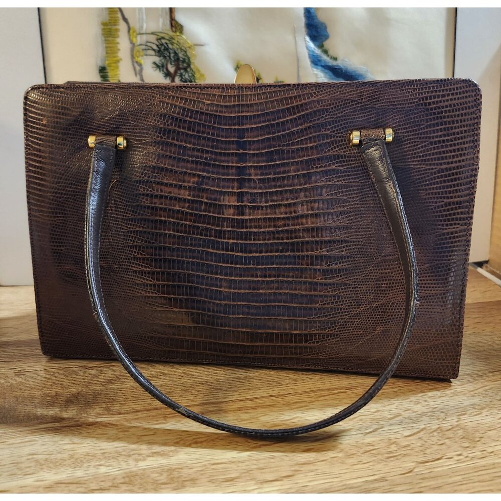 Reptile Leather '50s Bellestone Vintage Handbag Brown  Alligator Crocodile - Picture 3 of 16